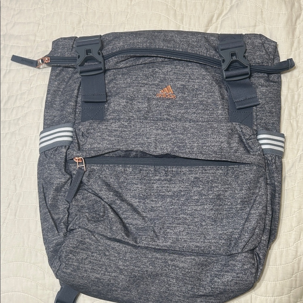 Adidas Heathered Gray Backpack with Navy Accents